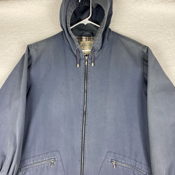Vtg St Johns Bay Jacket Womens Sz L Blue Chore Coat Hooded Plaid Lined Full Zip - Picture 6 of 16
